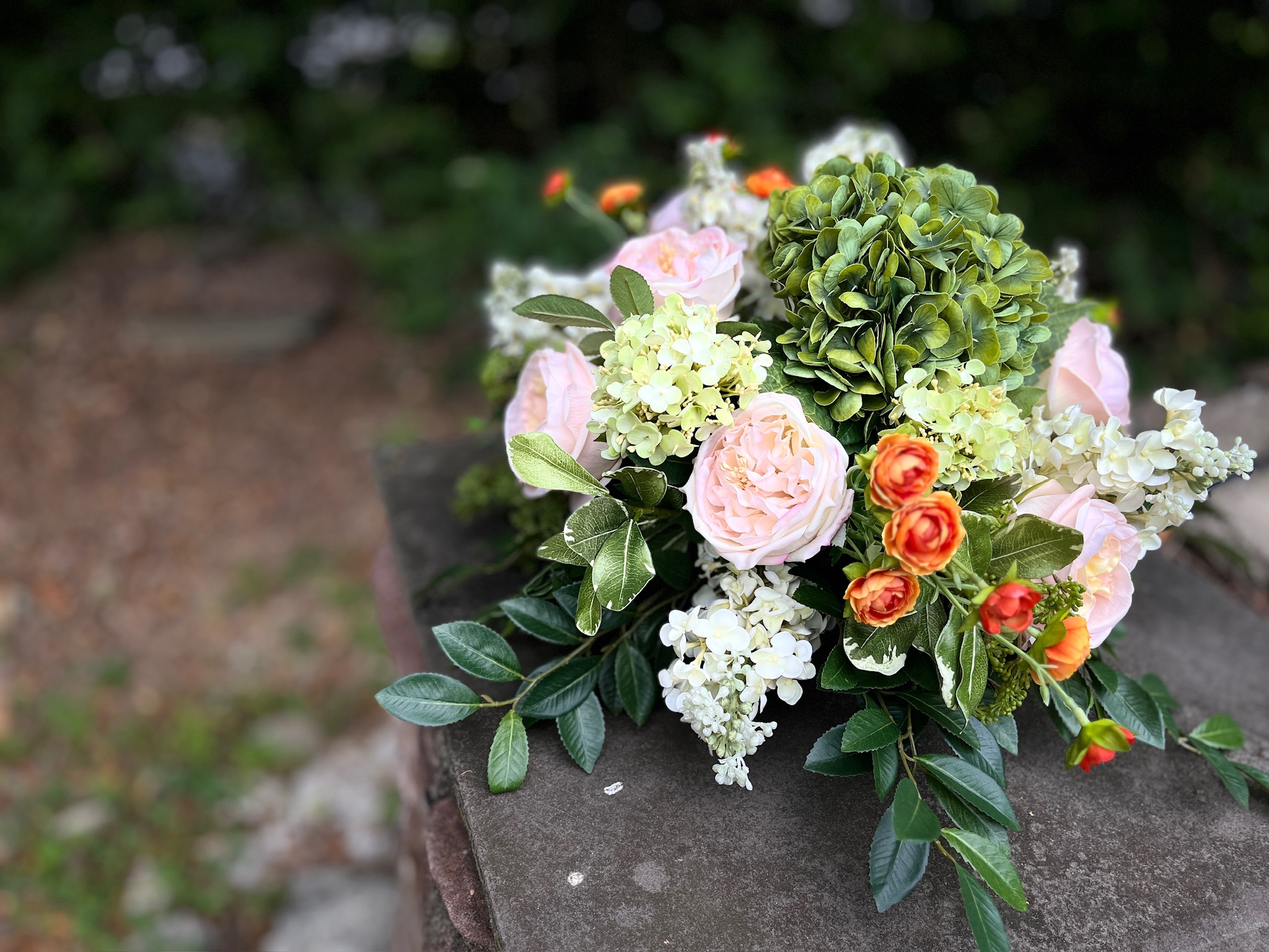 Close detail of layered botanical floral design